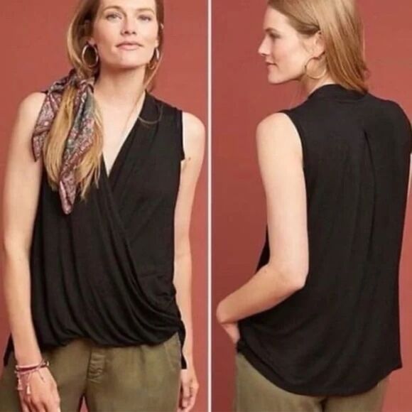 5 for $25🔥Anthropologie Akemi + Kin Rainey Wrap Sleeveless Black Top Medium - Picture 1 of 6